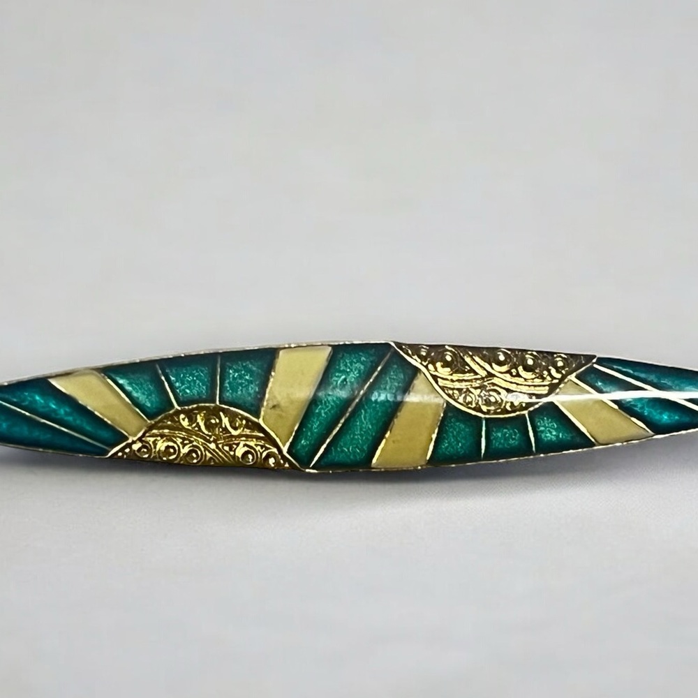 Vintage Pierre Bex Art Deco Style Enamelled Bar Brooch Pin c1970